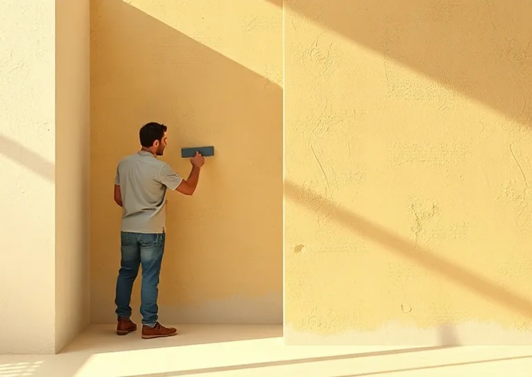 Application d'un enduit décoratif à la lisseuse sur un mur