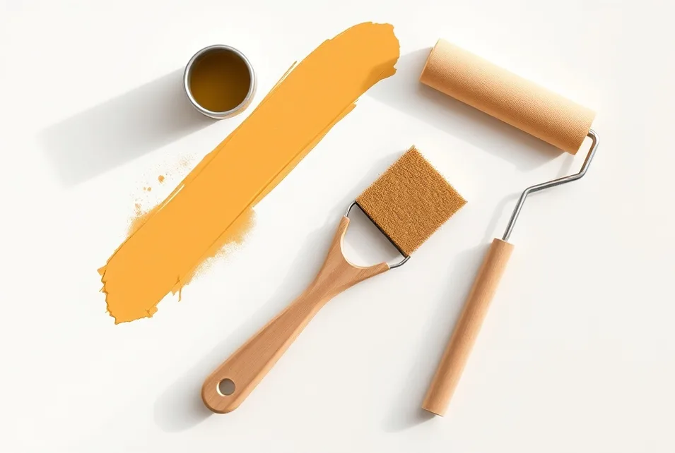 Outils de peinture disposés dans l'ordre des étapes du chantier
