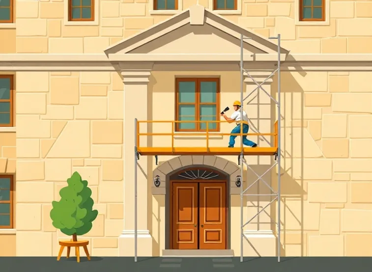 Ravalement de façade en pierre, nettoyage et application d'enduit